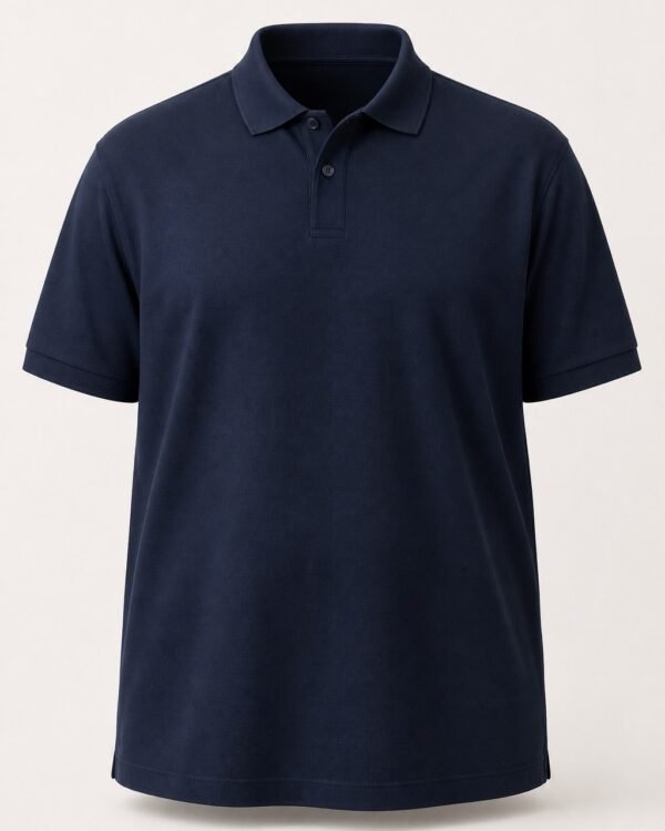 Navy plus size pique cotton polo shirt, front view