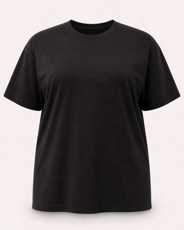 Black plus size crew neck cotton t-shirt, front view