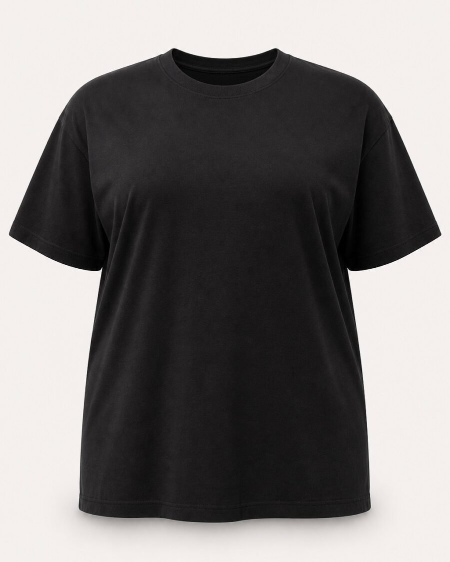 Black plus size crew neck cotton t-shirt, front view