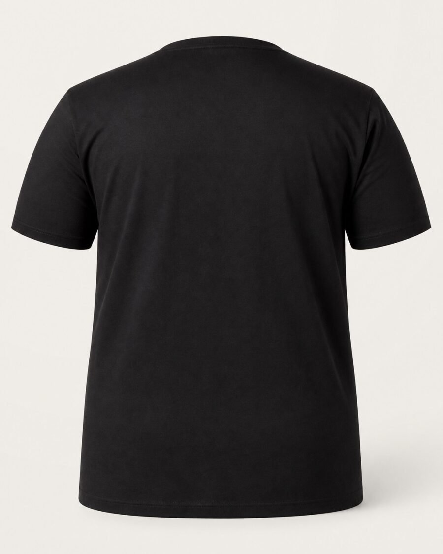 Black plus size crew neck cotton t-shirt, back view