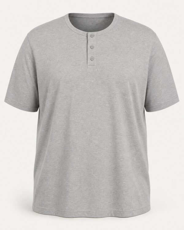 Grey melange plus size henley neck t-shirt, front view