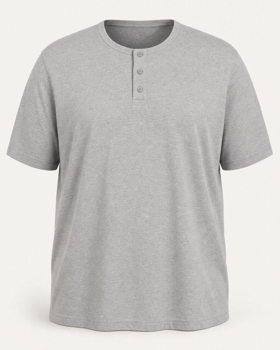 Grey melange plus size henley neck t-shirt, front view