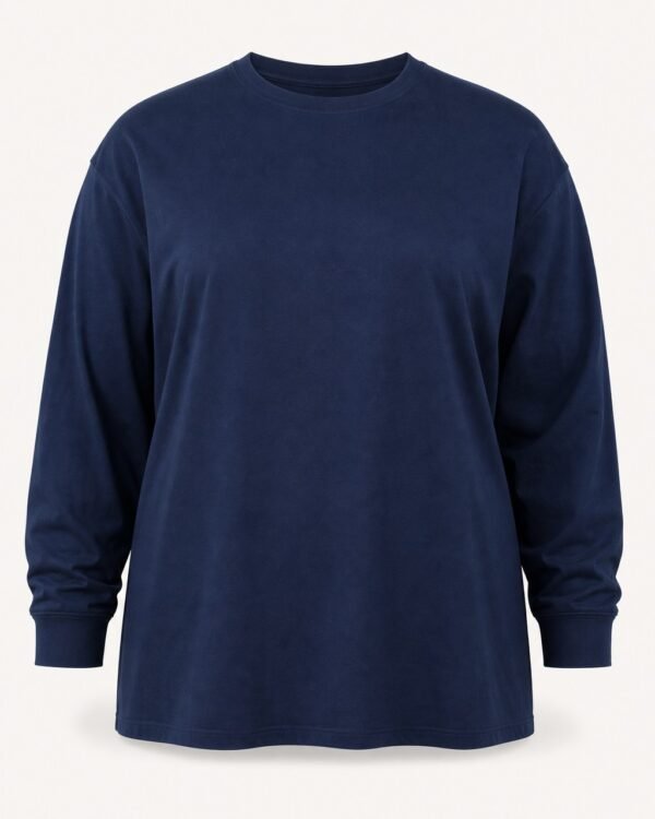 Navy plus size long sleeve cotton t-shirt, front view