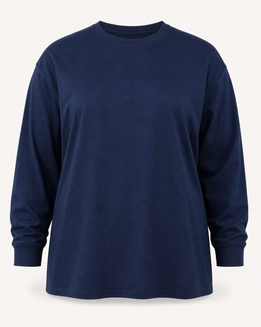 Navy plus size long sleeve cotton t-shirt, front view