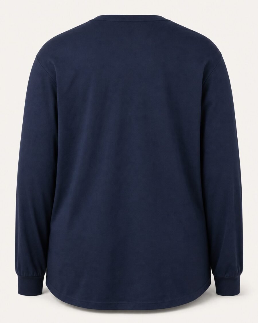 Navy plus size long sleeve cotton t-shirt, back view