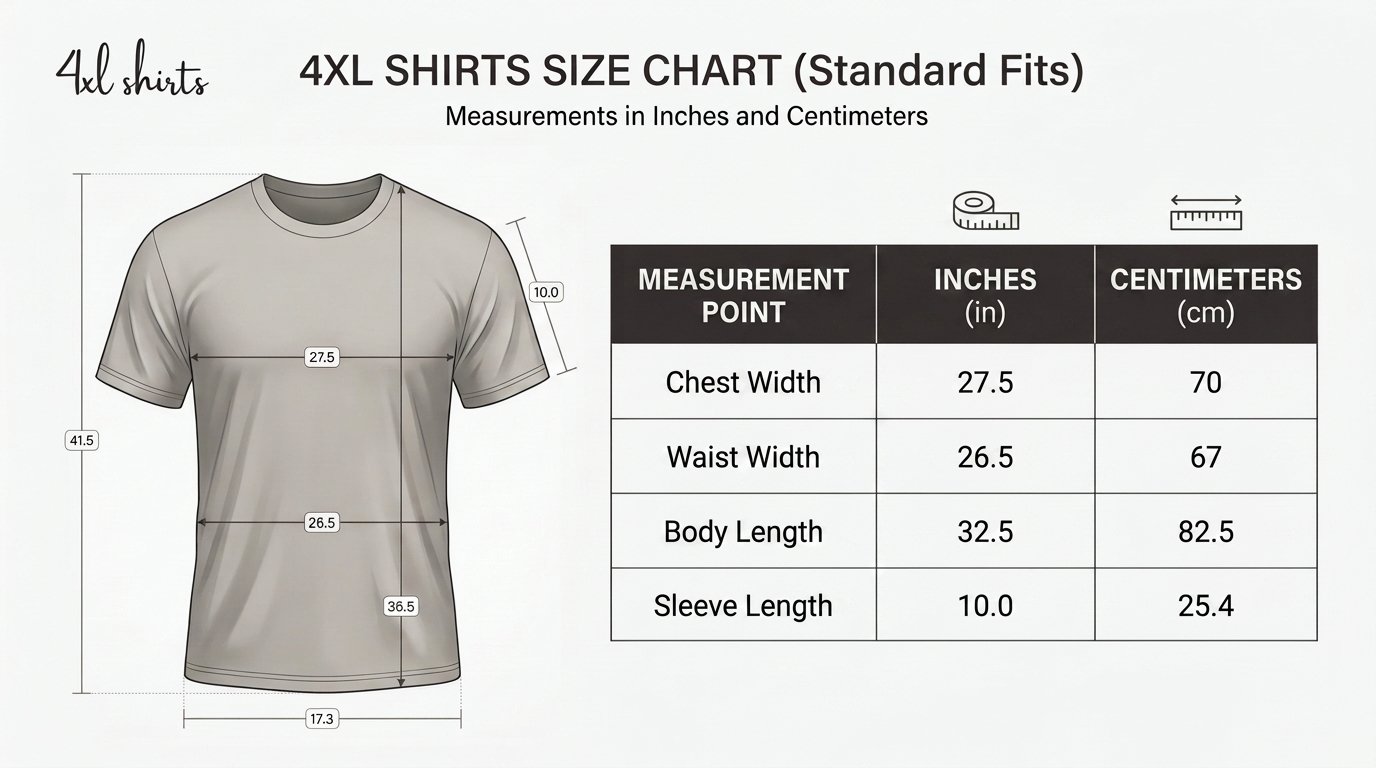 4xl T-Shirt Size Chart